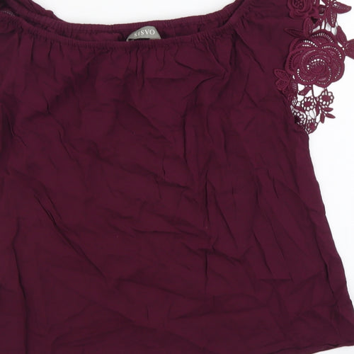 Osis Womens Purple Viscose Basic Blouse Size 12 Off the Shoulder - Lace Detail