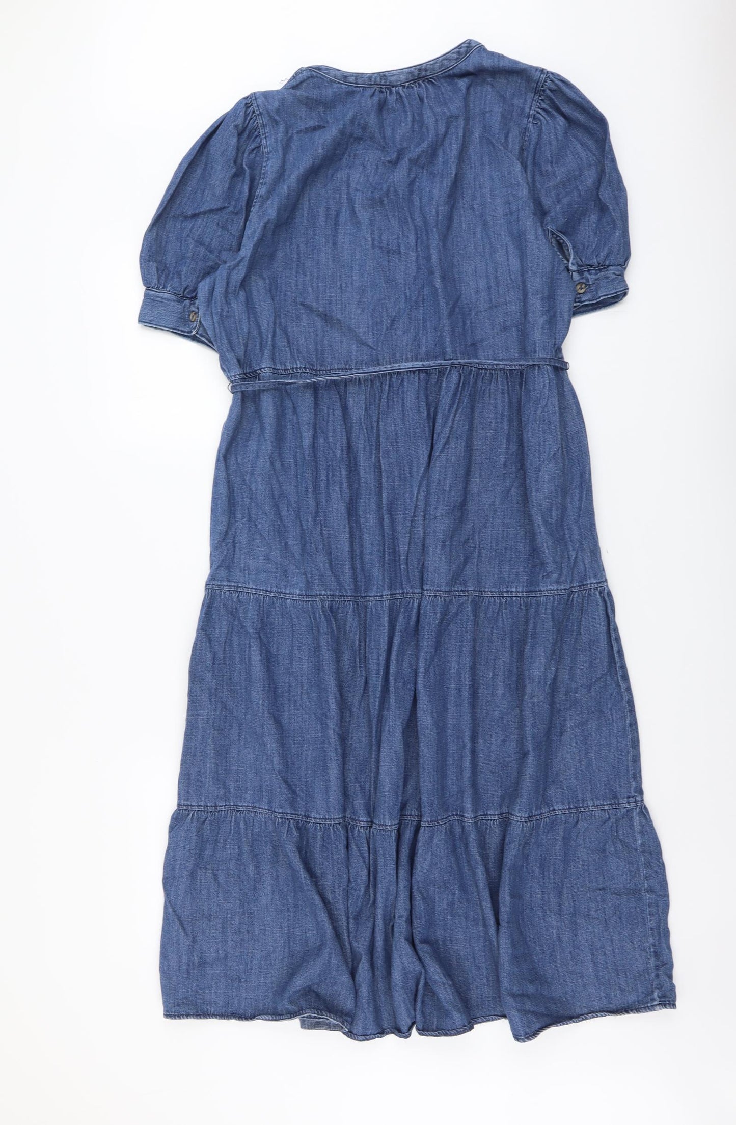 Marks and Spencer Womens Blue Cotton Trapeze & Swing Size 16 V-Neck Button