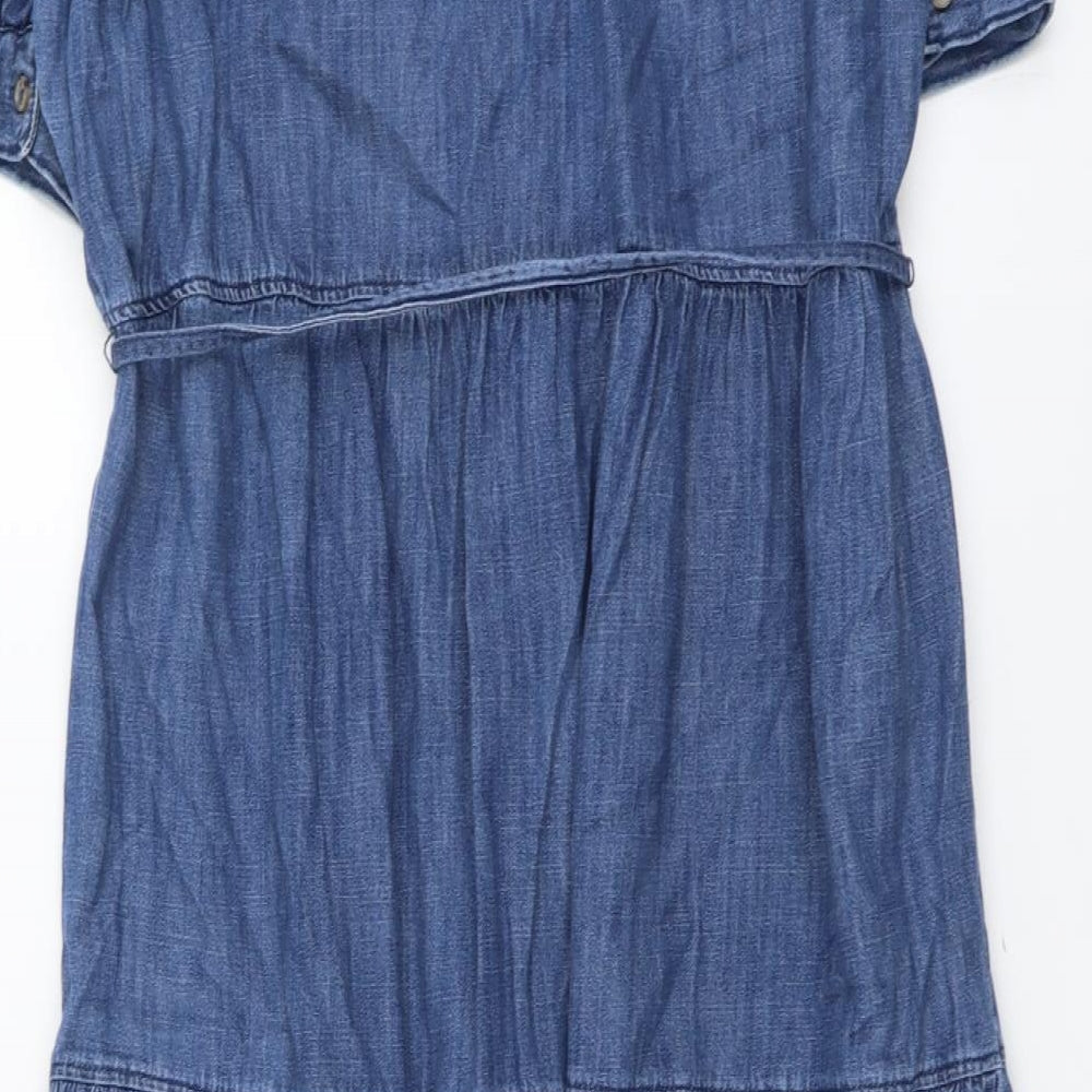 Marks and Spencer Womens Blue Cotton Trapeze & Swing Size 16 V-Neck Button
