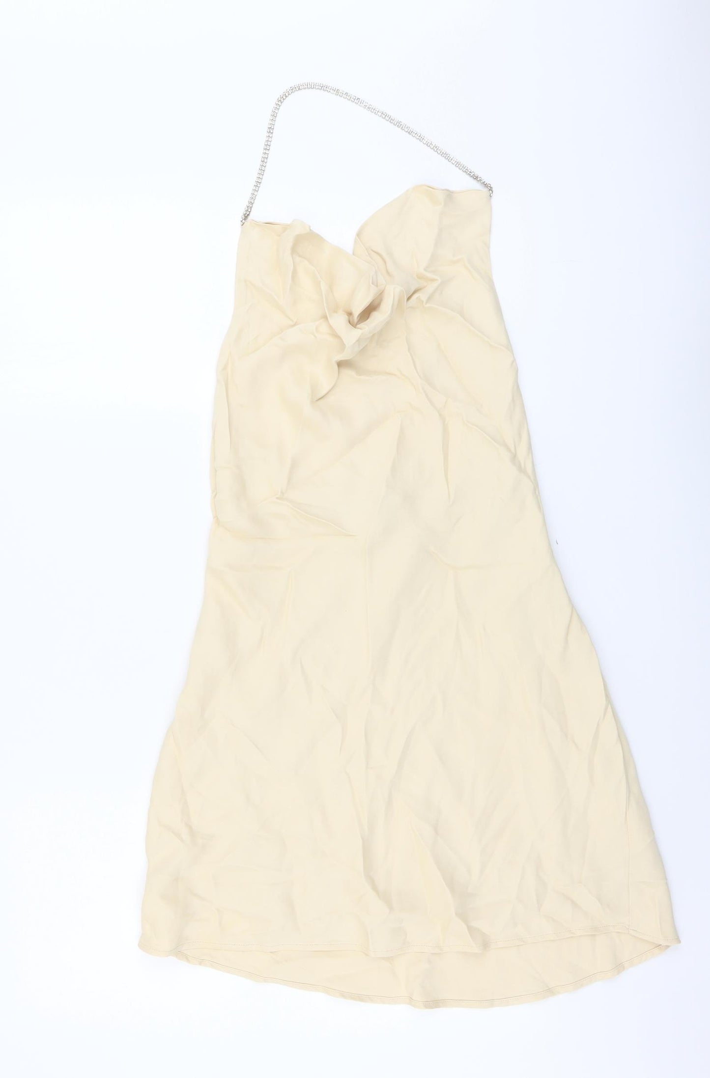 Zara Womens Beige Polyester Slip Dress Size S Halter Zip