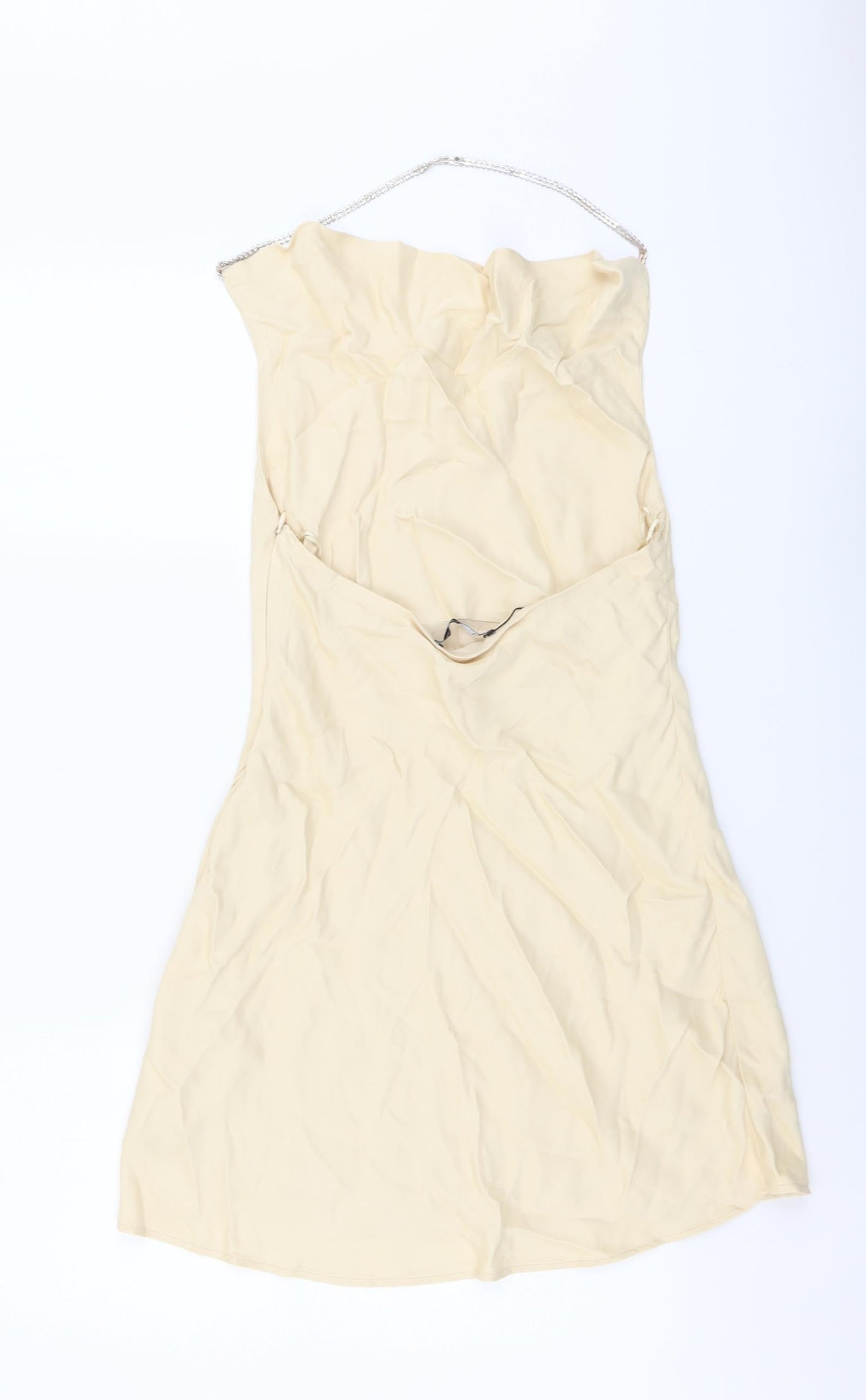 Zara Womens Beige Polyester Slip Dress Size S Halter Zip