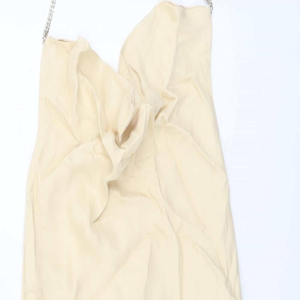Zara Womens Beige Polyester Slip Dress Size S Halter Zip