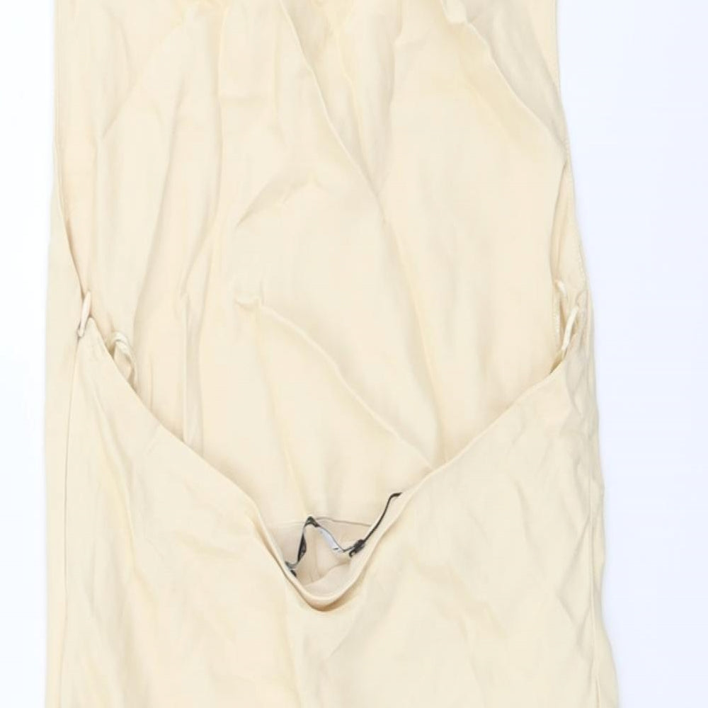 Zara Womens Beige Polyester Slip Dress Size S Halter Zip