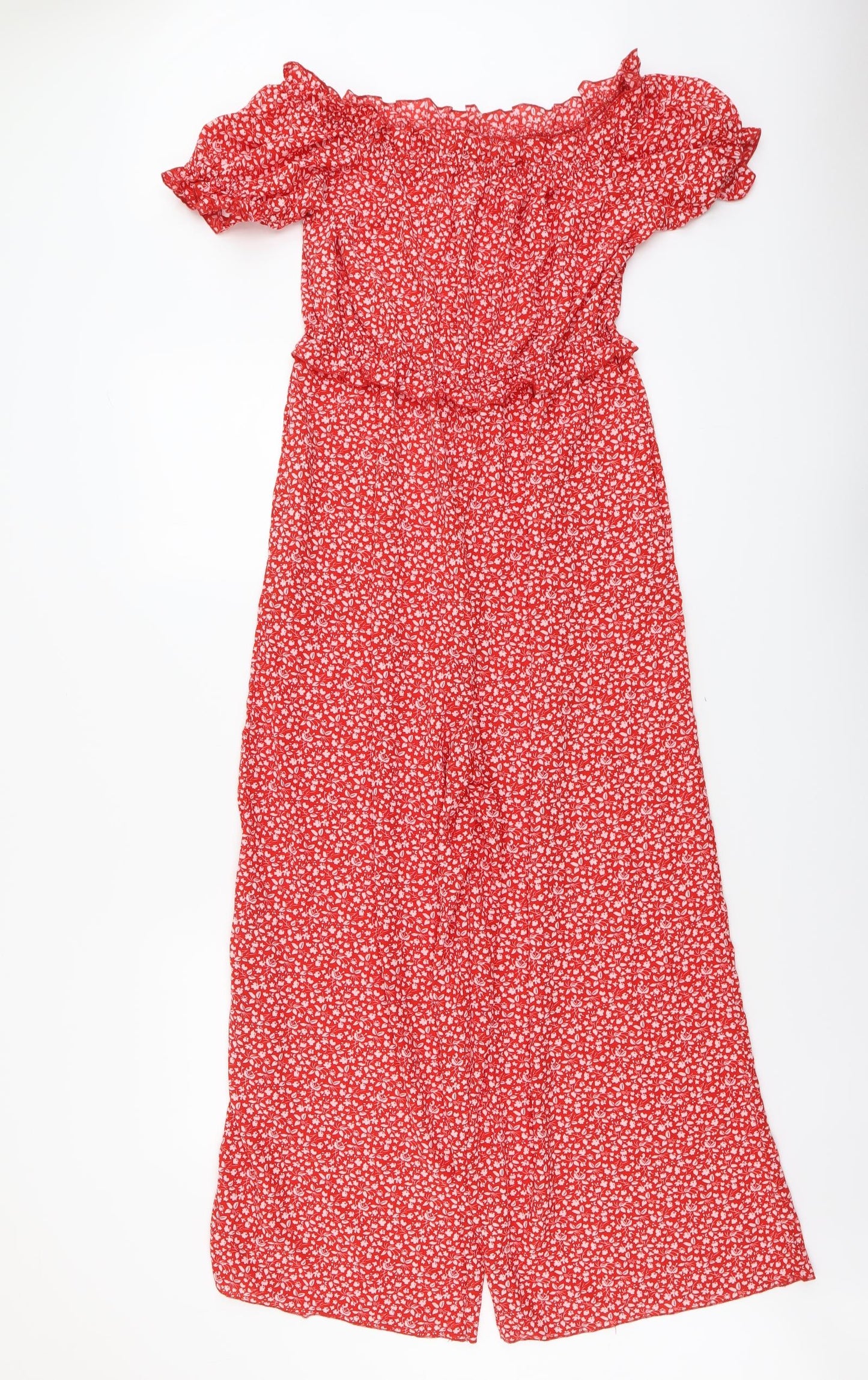 SheIn Womens Red Floral Polyester Jumpsuit One-Piece Size L Pullover
