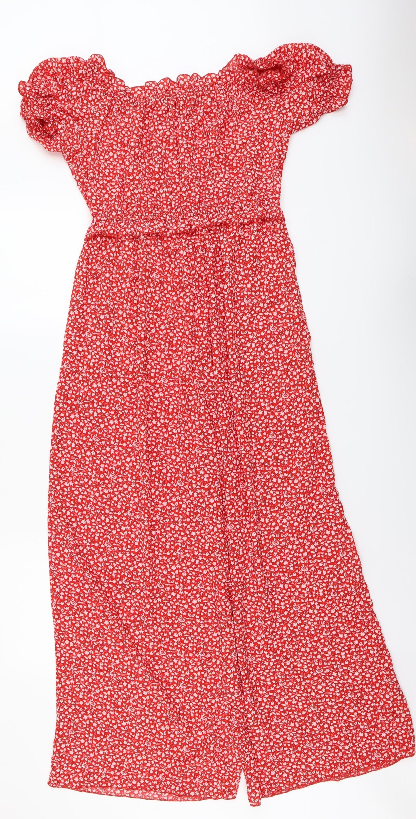 SheIn Womens Red Floral Polyester Jumpsuit One-Piece Size L Pullover