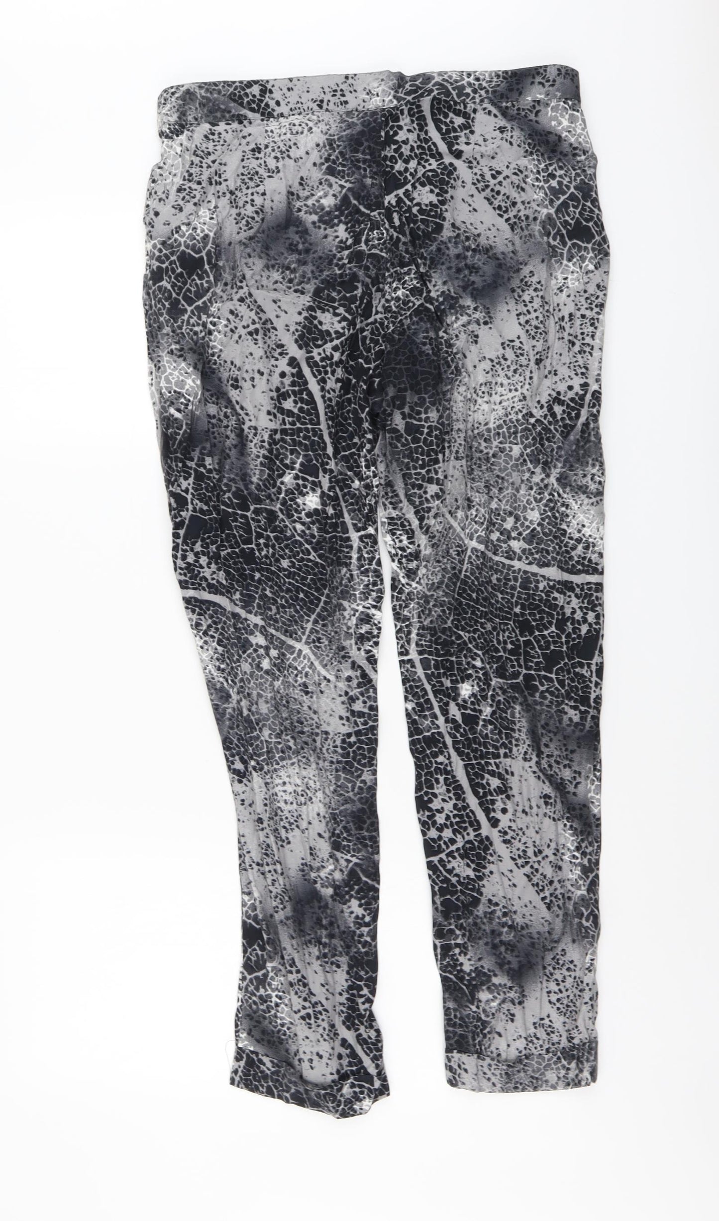 Topshop Womens Grey Geometric Polyester Trousers Size 12 L29 in Regular Button