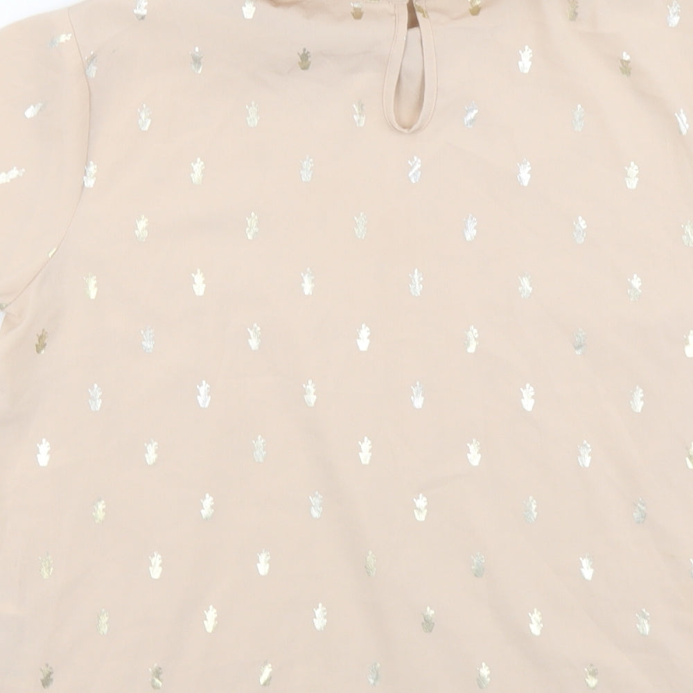 Yumi Womens Pink Geometric Polyester Basic T-Shirt Size 14 Mock Neck