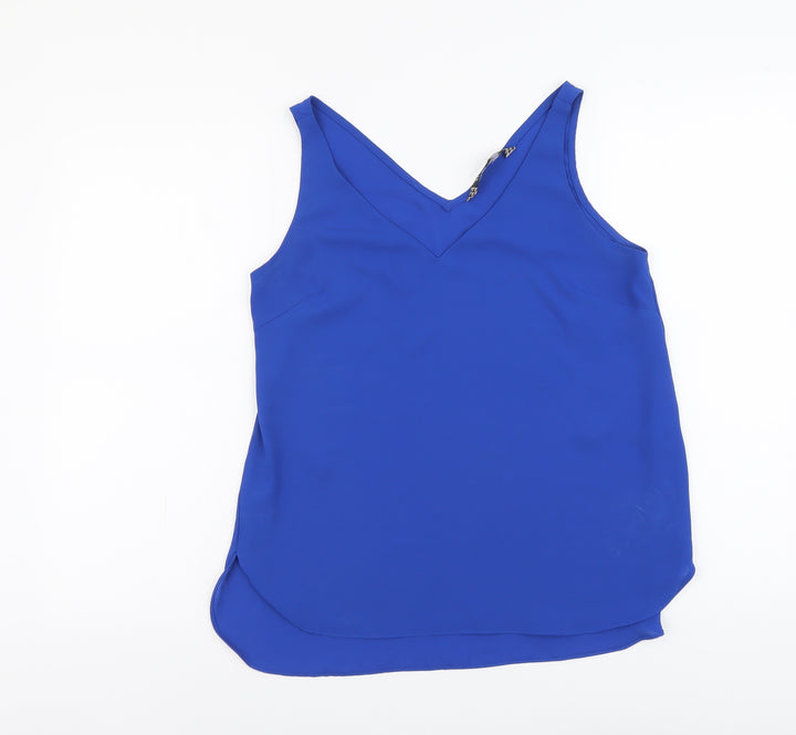 Principles Womens Blue Polyester Basic Tank Size 8 V-Neck