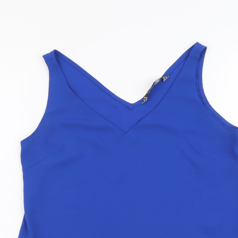 Principles Womens Blue Polyester Basic Tank Size 8 V-Neck