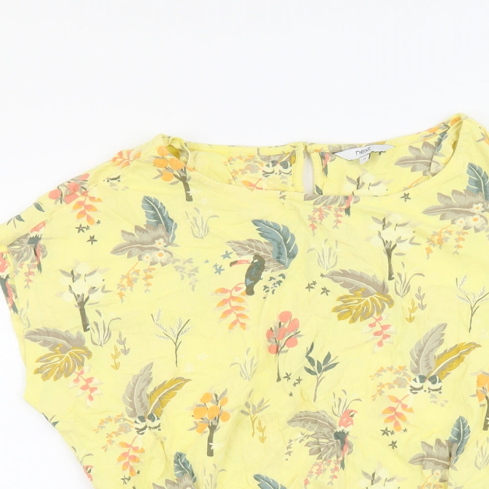 NEXT Womens Yellow Geometric Cotton Basic Blouse Size 12 Boat Neck - Elastic Hem