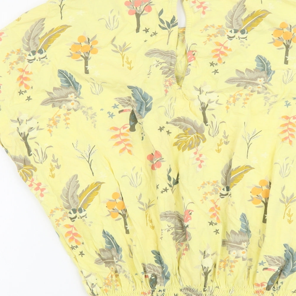 NEXT Womens Yellow Geometric Cotton Basic Blouse Size 12 Boat Neck - Elastic Hem