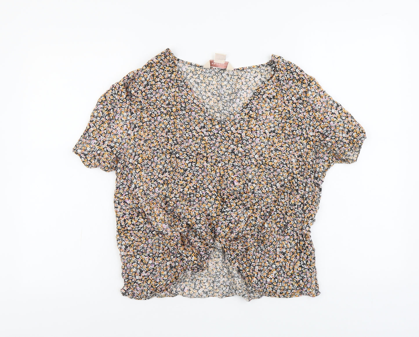 Mauvette Womens Multicoloured Floral Viscose Basic Blouse Size 14 V-Neck - Knot Front