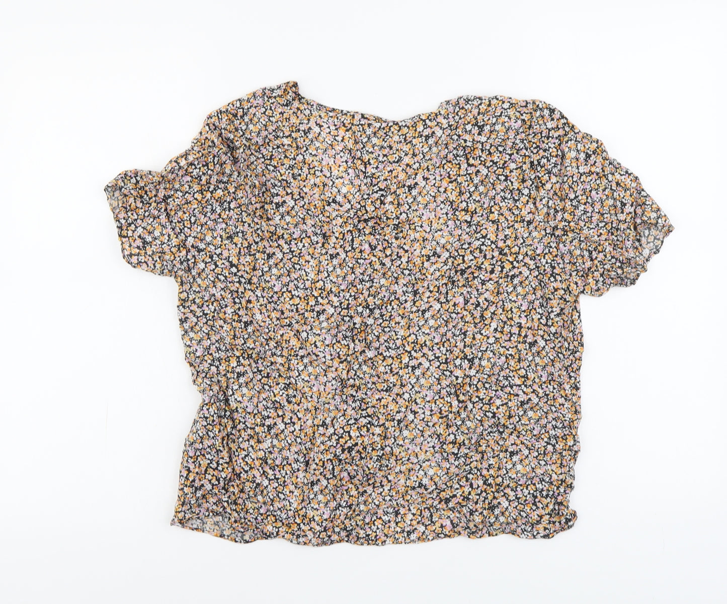 Mauvette Womens Multicoloured Floral Viscose Basic Blouse Size 14 V-Neck - Knot Front