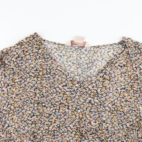 Mauvette Womens Multicoloured Floral Viscose Basic Blouse Size 14 V-Neck - Knot Front