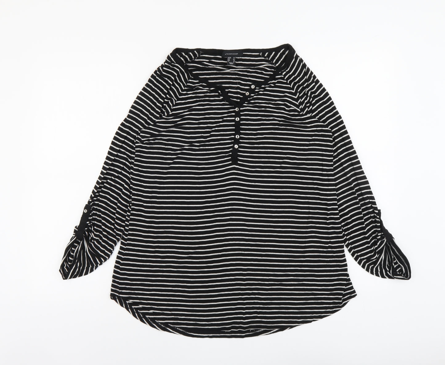 Atmosphere Womens Black Striped Viscose Basic Blouse Size 16 V-Neck