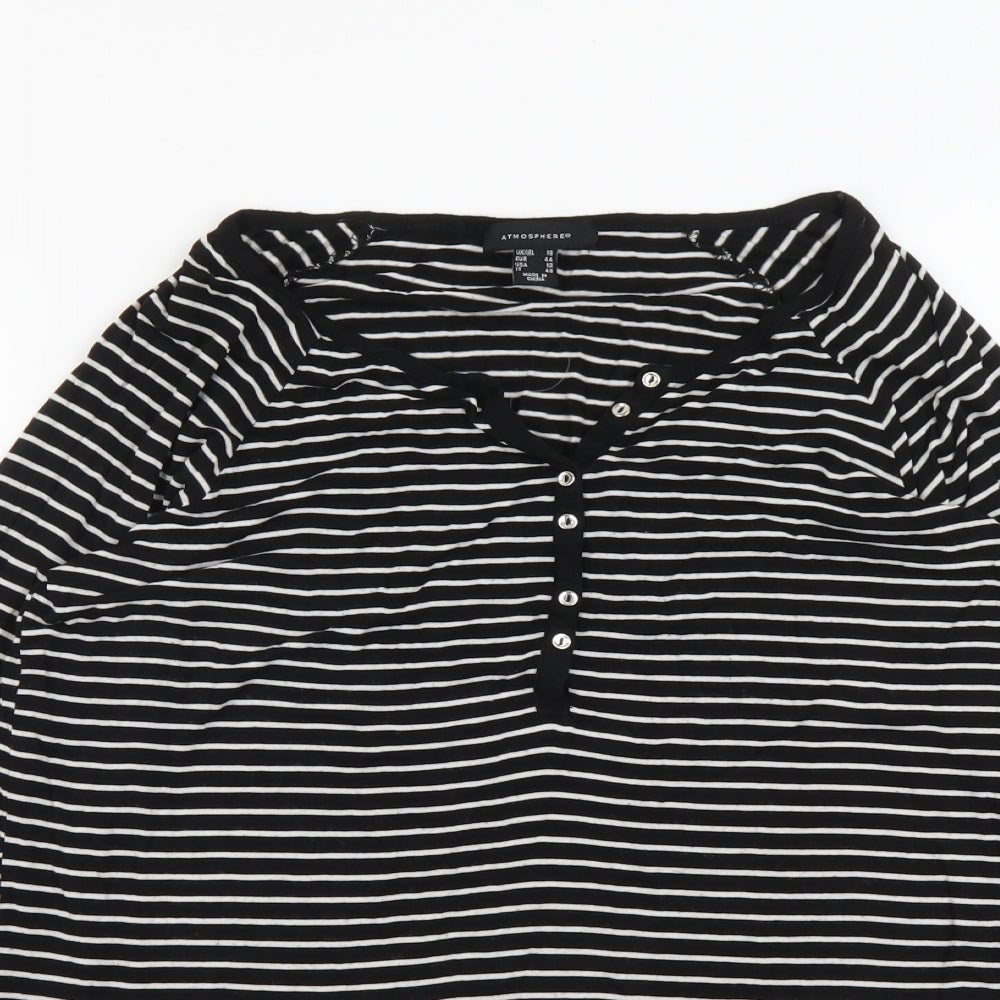 Atmosphere Womens Black Striped Viscose Basic Blouse Size 16 V-Neck