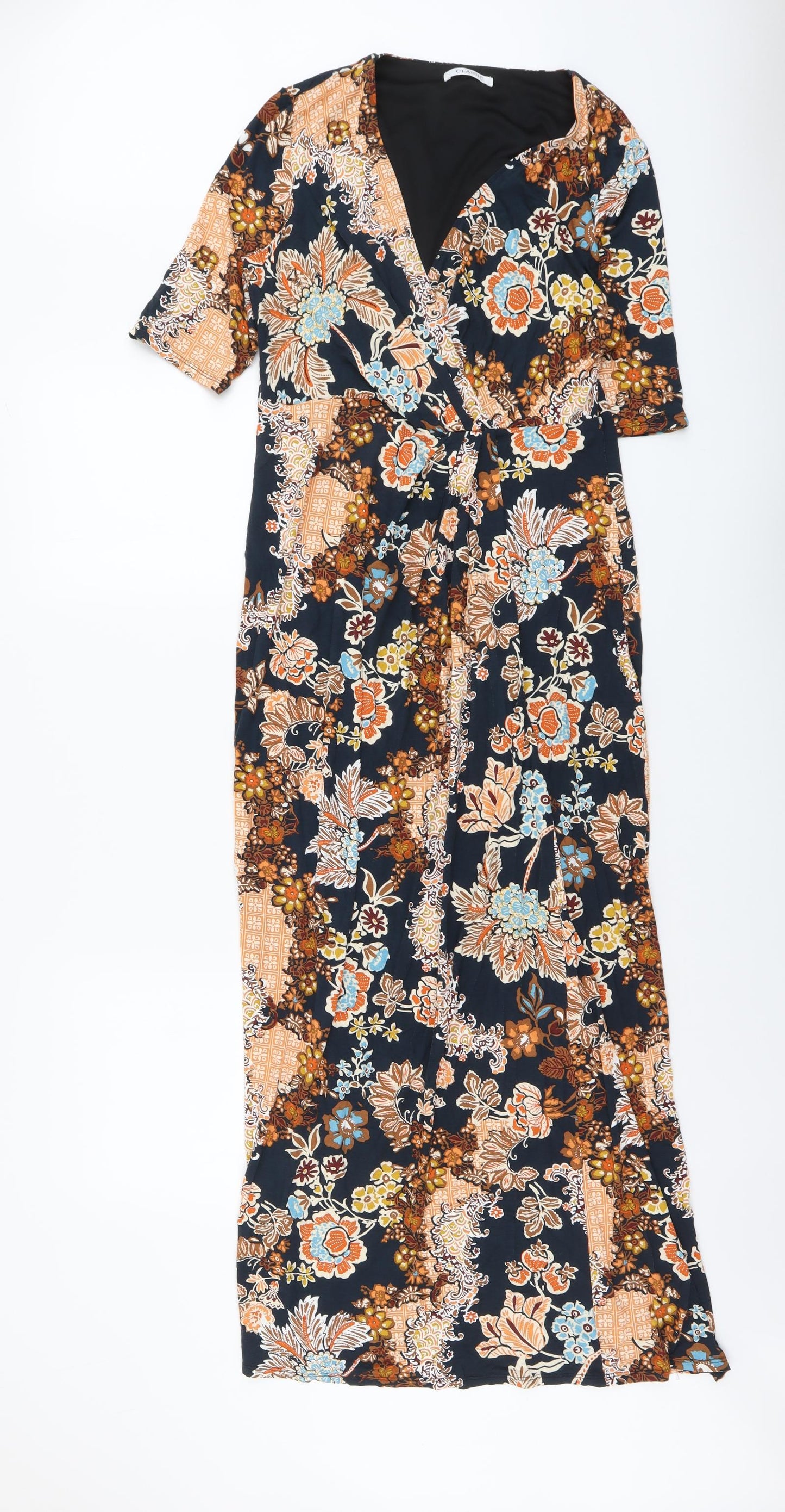 Marks and Spencer Womens Multicoloured Floral Viscose Maxi Size 12 V-Neck Pullover