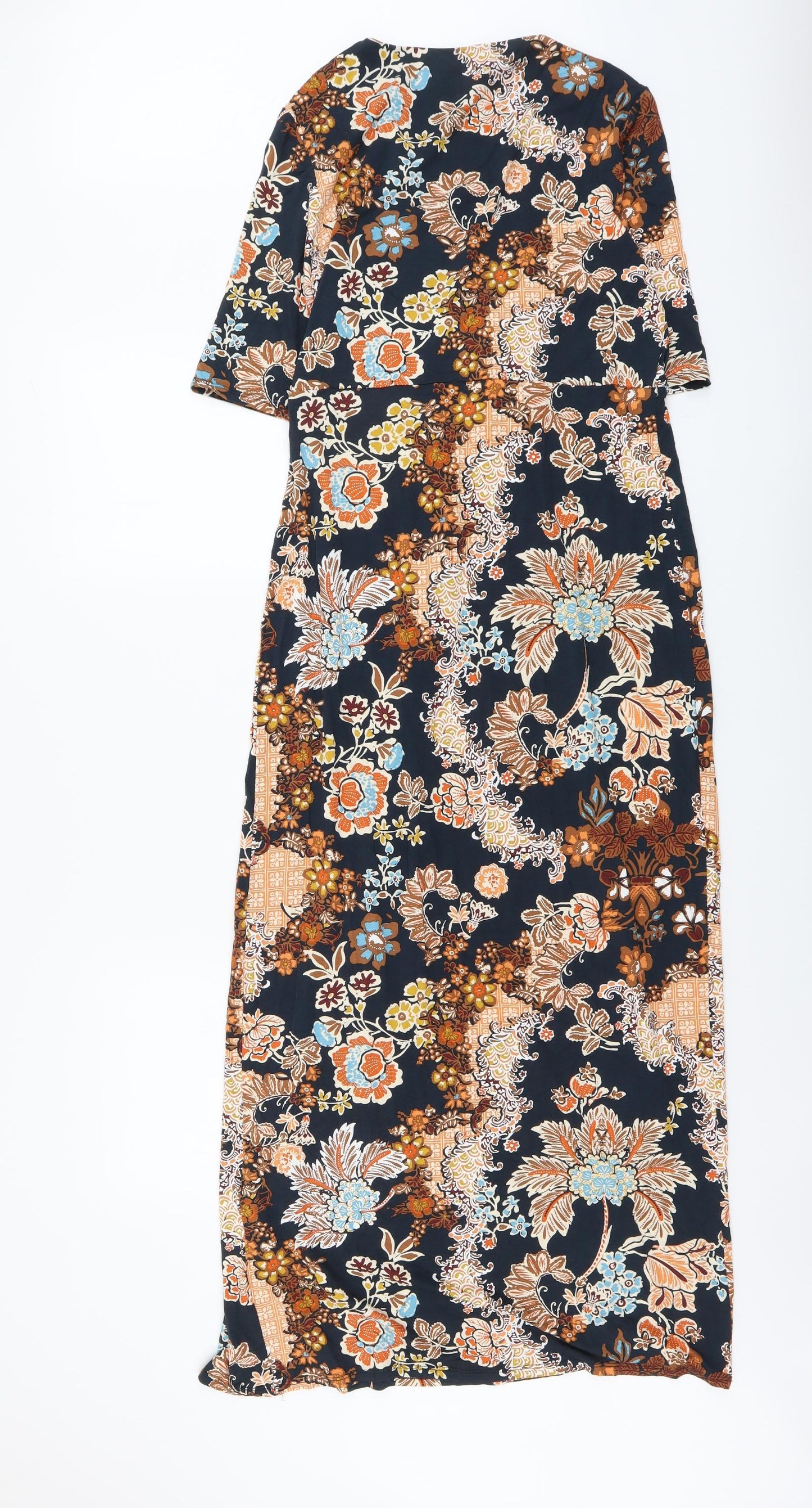 Marks and Spencer Womens Multicoloured Floral Viscose Maxi Size 12 V-Neck Pullover