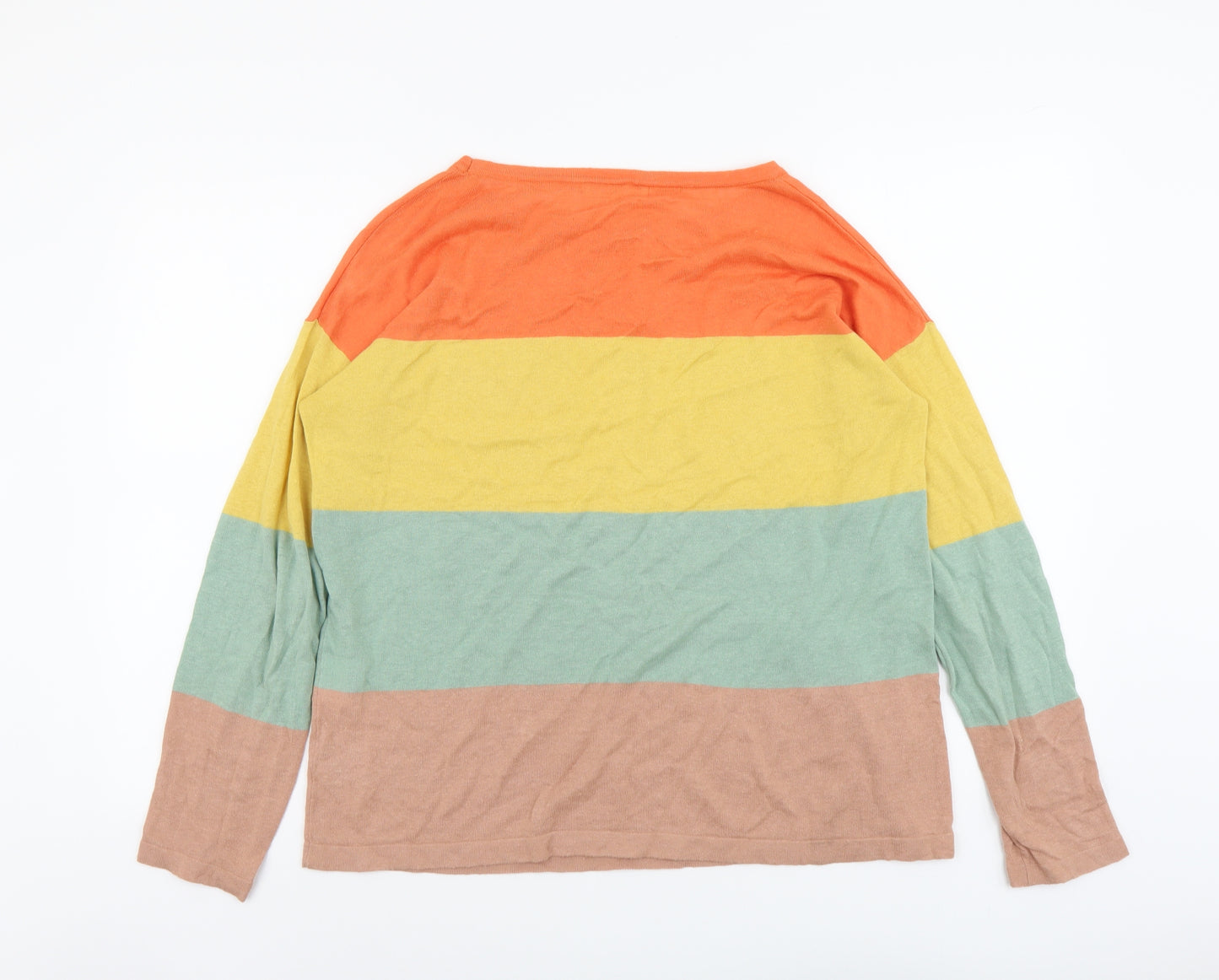 Woolovers Womens Multicoloured Boat Neck Striped Linen Pullover Jumper Size M