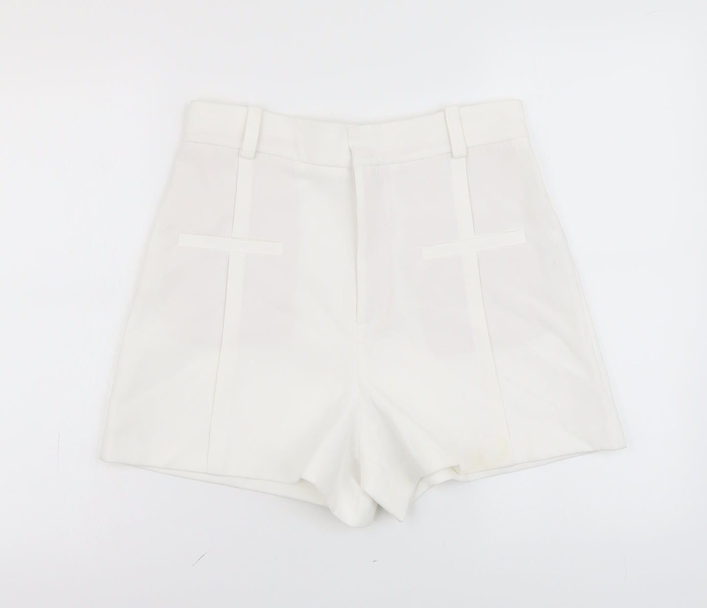 Zara Womens White Polyester Culotte Shorts Size M L4 in Regular Button