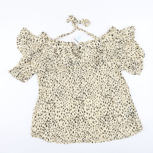 PEP&CO Womens Beige Geometric Viscose Basic Blouse Size 14 Halter - Bardot