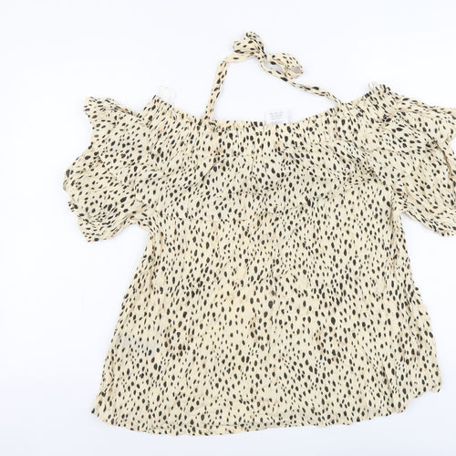 PEP&CO Womens Beige Geometric Viscose Basic Blouse Size 14 Halter - Bardot