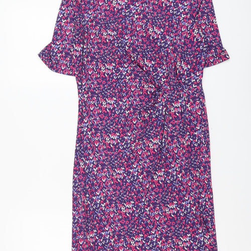 Marks and Spencer Womens Purple Geometric Viscose A-Line Size 10 Round Neck Pullover