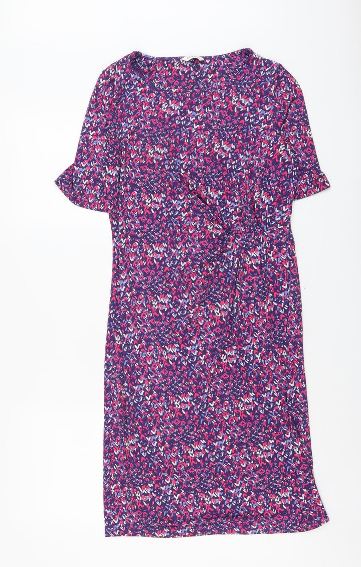 Marks and Spencer Womens Purple Geometric Viscose A-Line Size 10 Round Neck Pullover