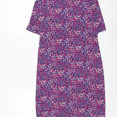 Marks and Spencer Womens Purple Geometric Viscose A-Line Size 10 Round Neck Pullover