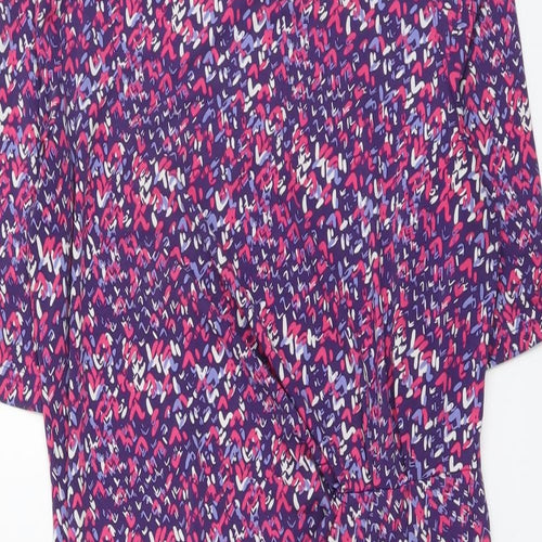Marks and Spencer Womens Purple Geometric Viscose A-Line Size 10 Round Neck Pullover