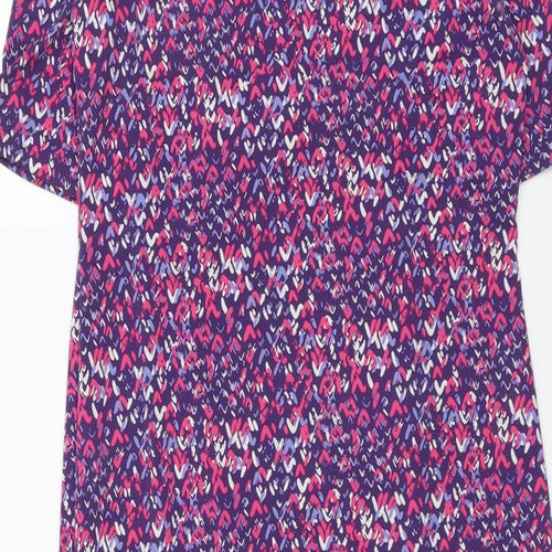 Marks and Spencer Womens Purple Geometric Viscose A-Line Size 10 Round Neck Pullover