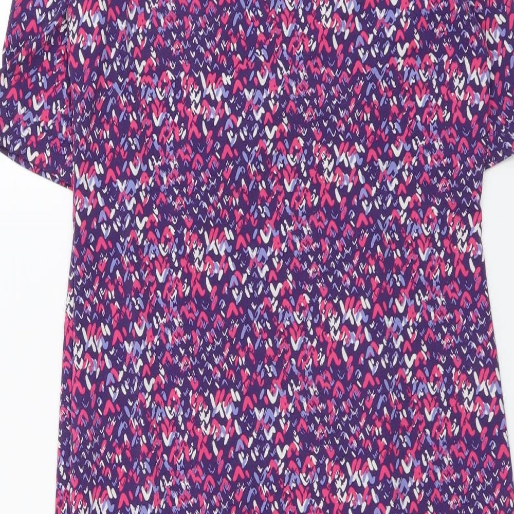Marks and Spencer Womens Purple Geometric Viscose A-Line Size 10 Round Neck Pullover