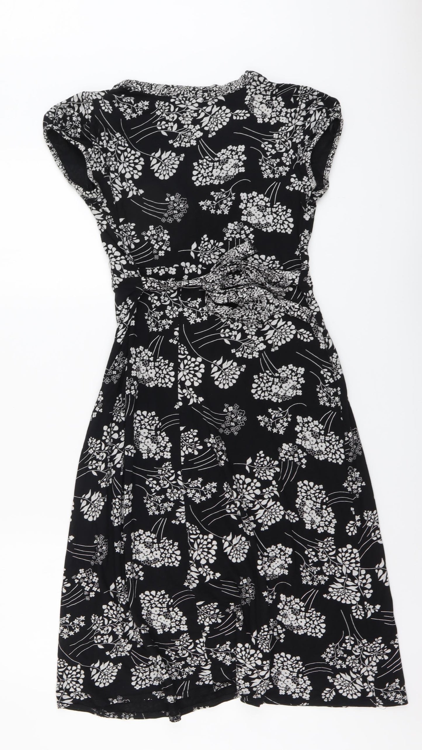 F&F Womens Black Floral Viscose Fit & Flare Size 14 V-Neck Pullover