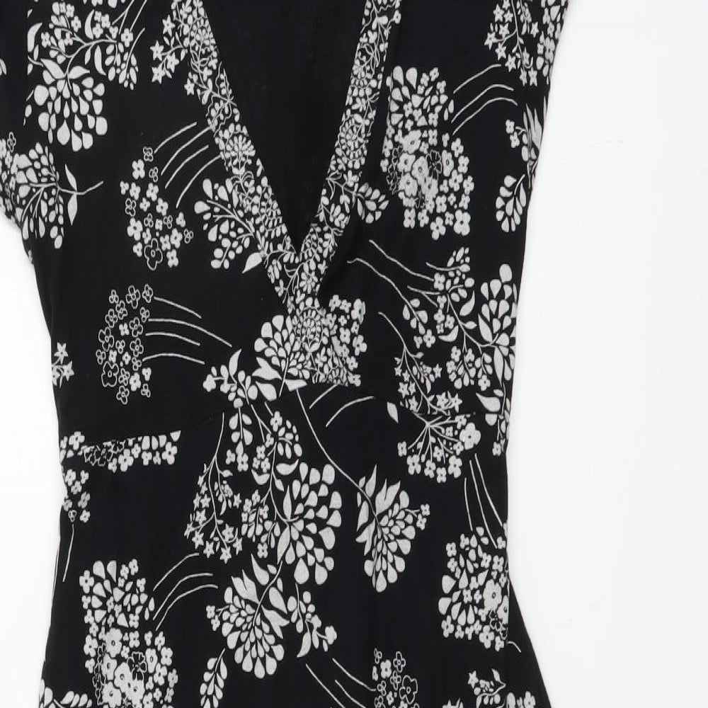 F&F Womens Black Floral Viscose Fit & Flare Size 14 V-Neck Pullover