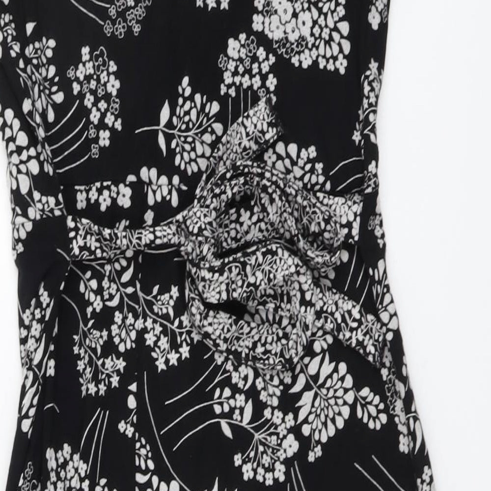 F&F Womens Black Floral Viscose Fit & Flare Size 14 V-Neck Pullover