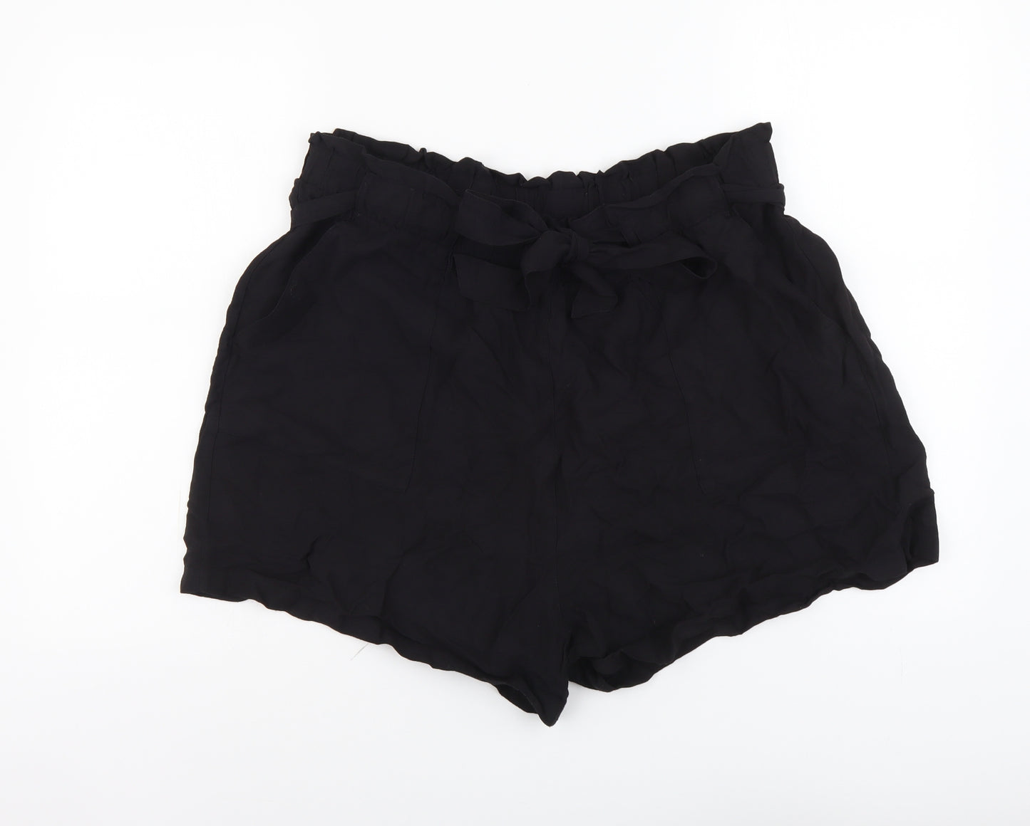 New Look Womens Black Viscose Paperbag Shorts Size 18 L3 in Regular Pull On