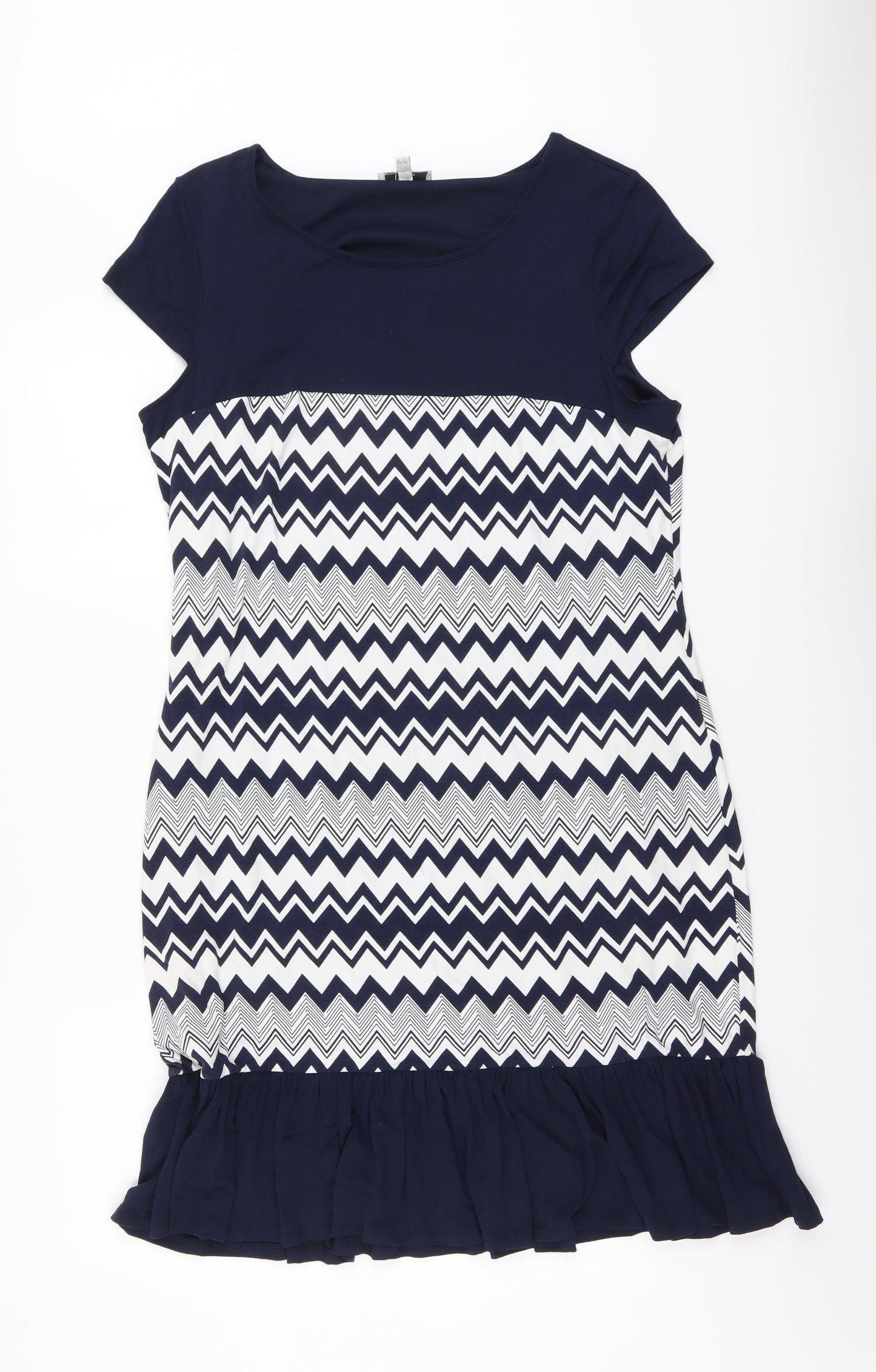 Klass Womens Blue Geometric Viscose Trapeze & Swing Size 16 Round Neck Pullover