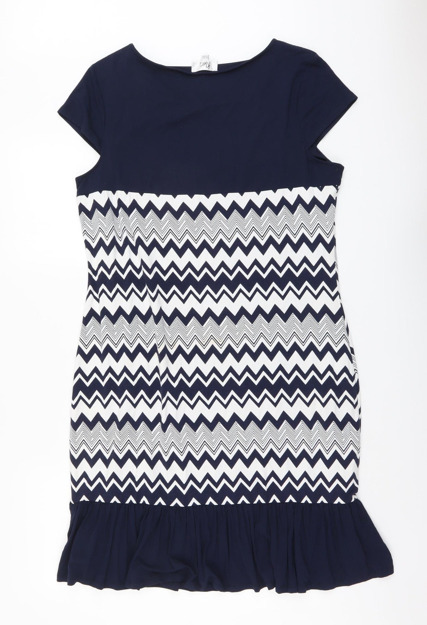 Klass Womens Blue Geometric Viscose Trapeze & Swing Size 16 Round Neck Pullover
