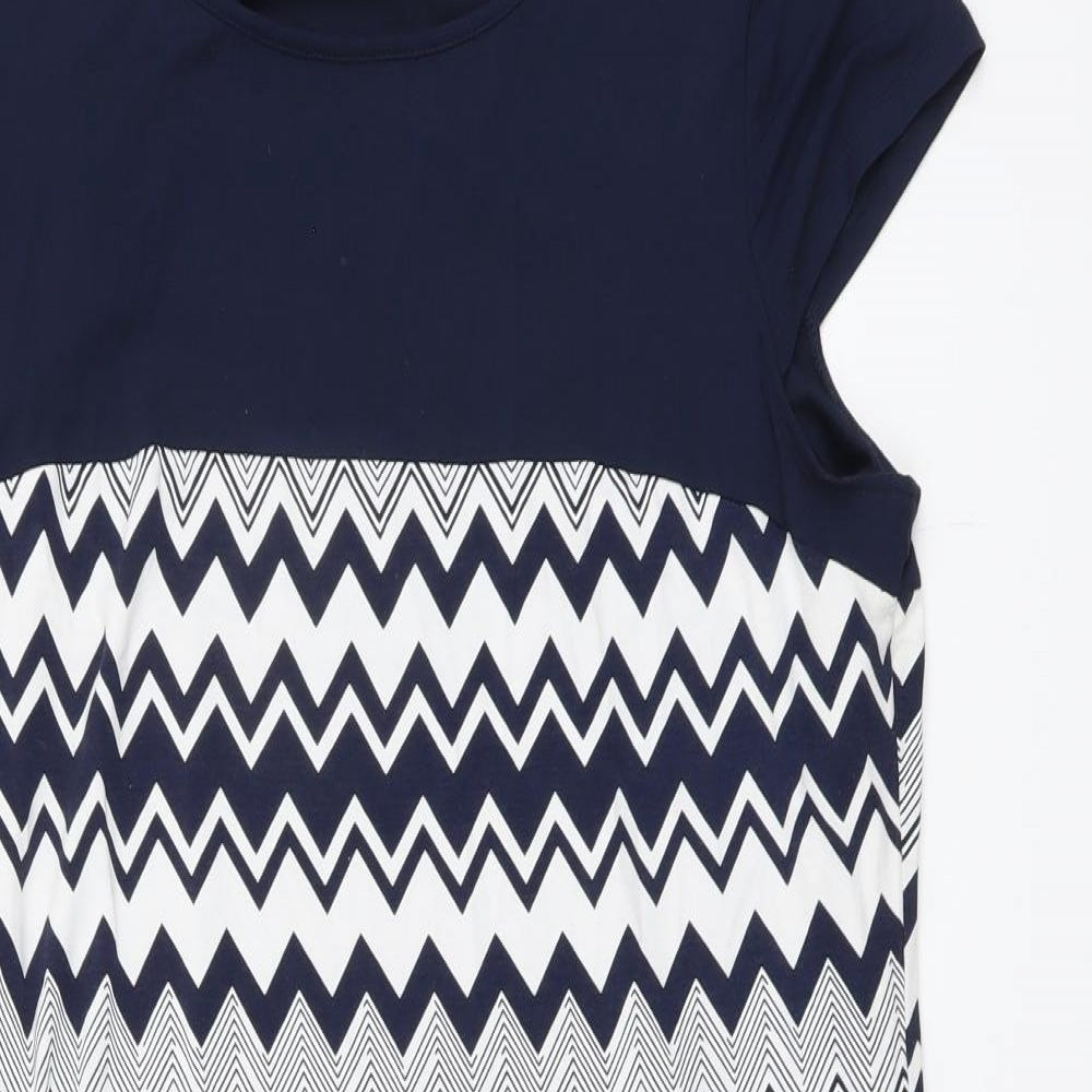 Klass Womens Blue Geometric Viscose Trapeze & Swing Size 16 Round Neck Pullover