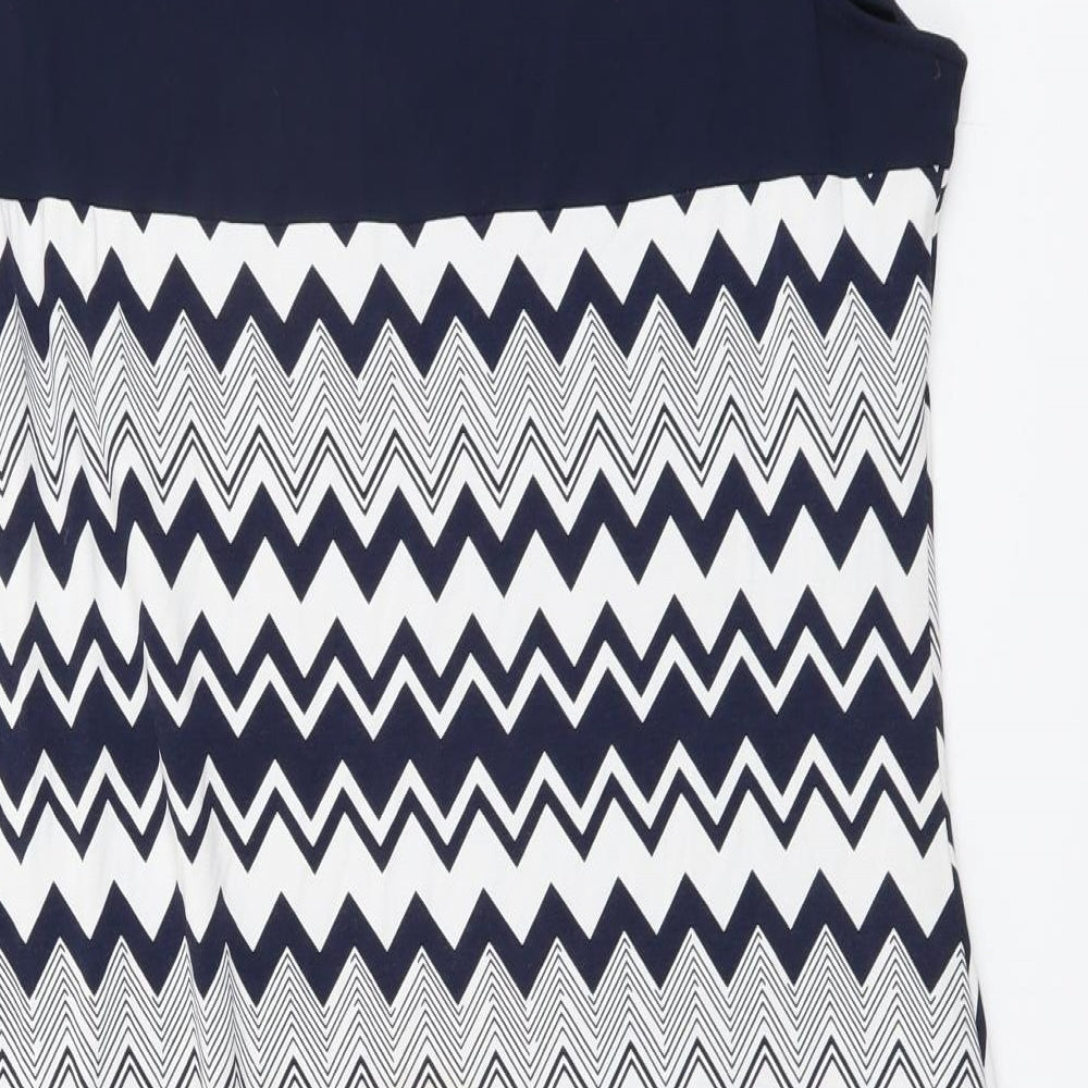 Klass Womens Blue Geometric Viscose Trapeze & Swing Size 16 Round Neck Pullover