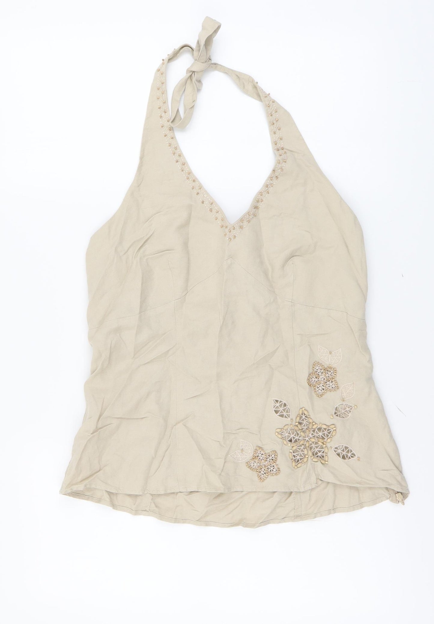 Papaya Womens Beige Linen Basic Blouse Size 14 Halter