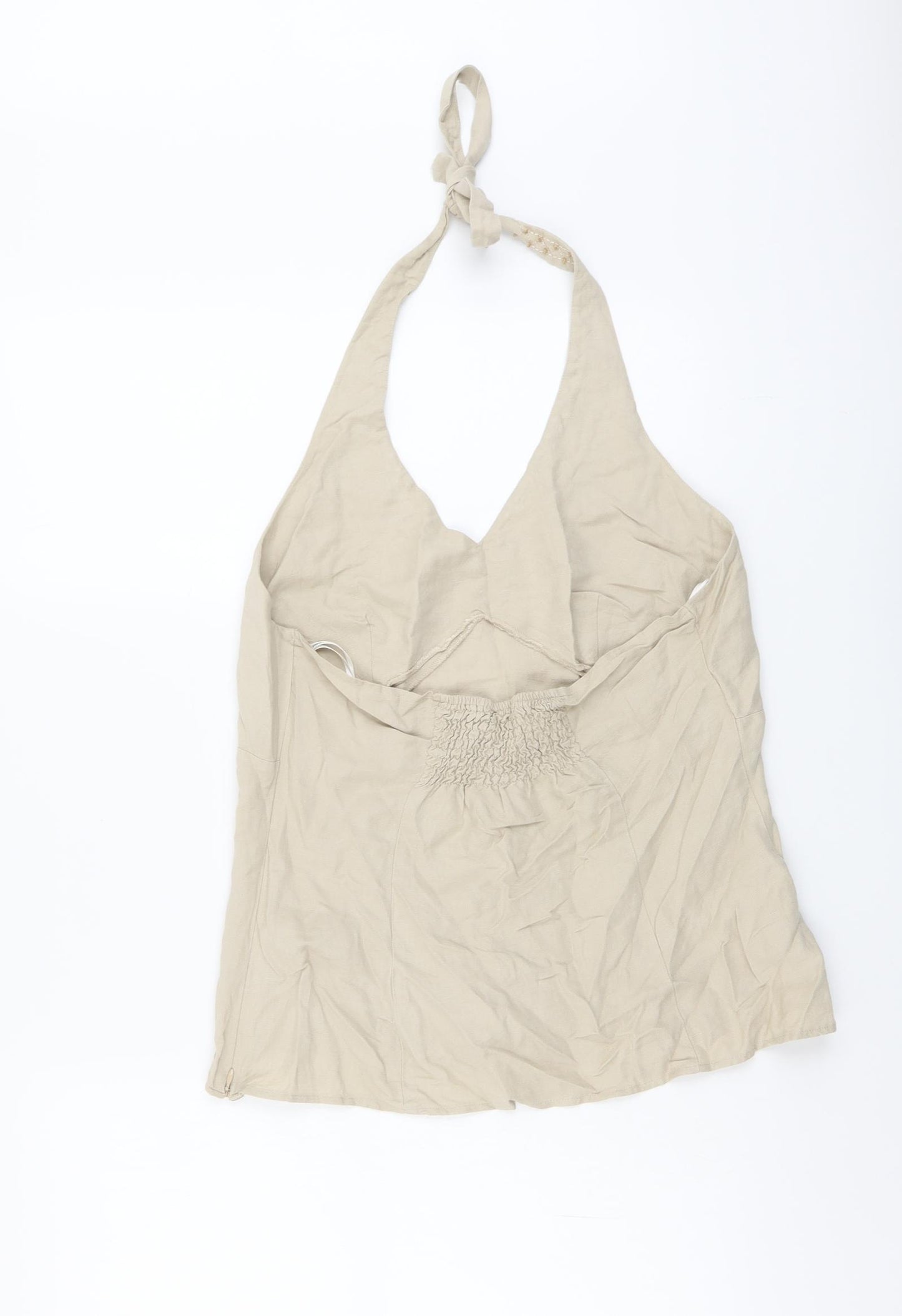 Papaya Womens Beige Linen Basic Blouse Size 14 Halter