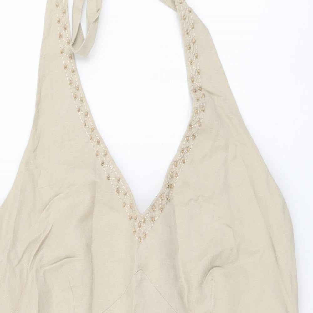 Papaya Womens Beige Linen Basic Blouse Size 14 Halter