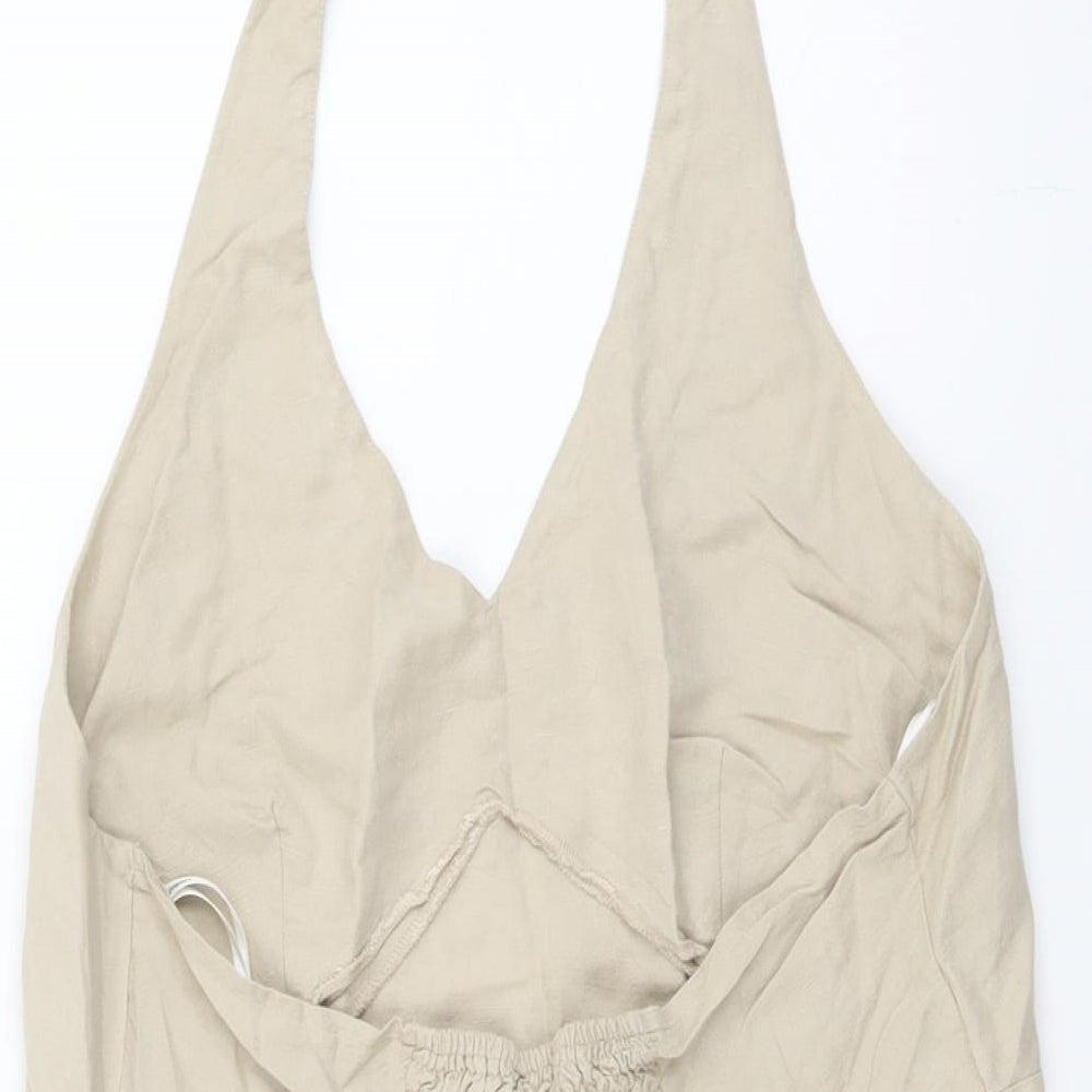 Papaya Womens Beige Linen Basic Blouse Size 14 Halter