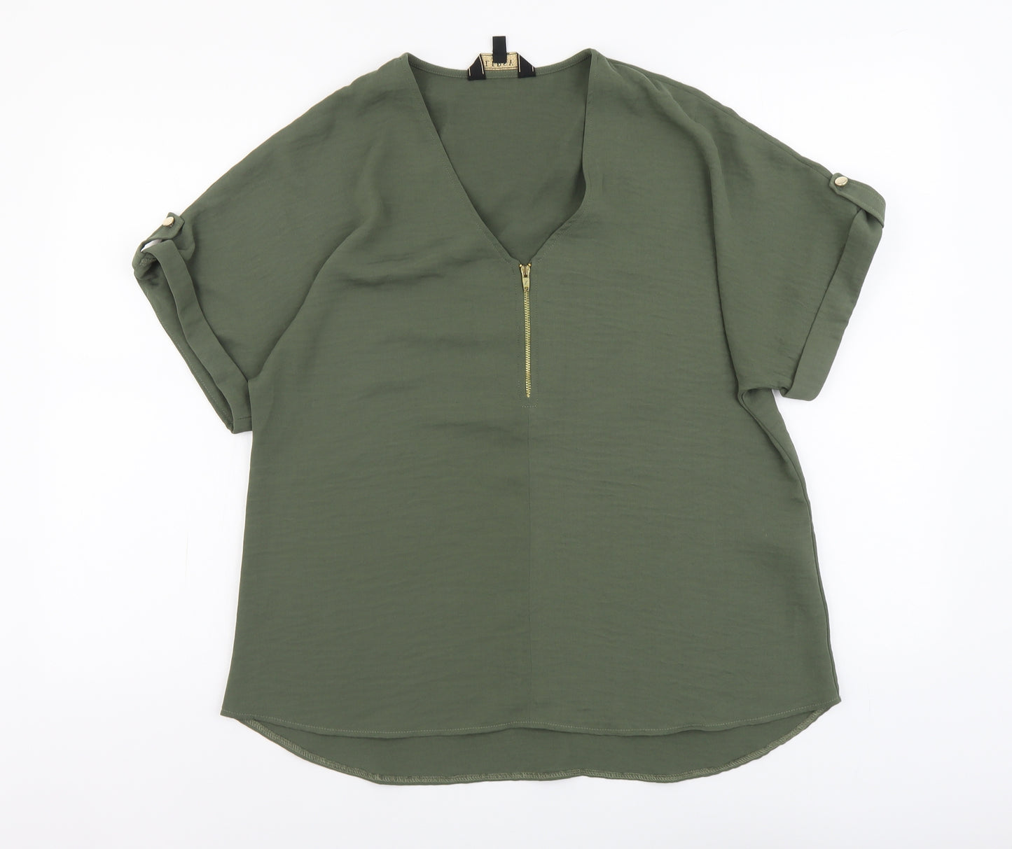 Lipsy Womens Green Polyester Basic Blouse Size 12 V-Neck