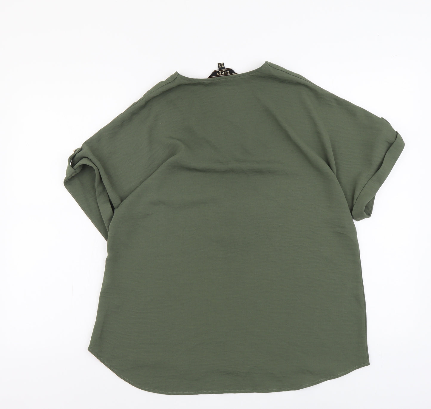 Lipsy Womens Green Polyester Basic Blouse Size 12 V-Neck