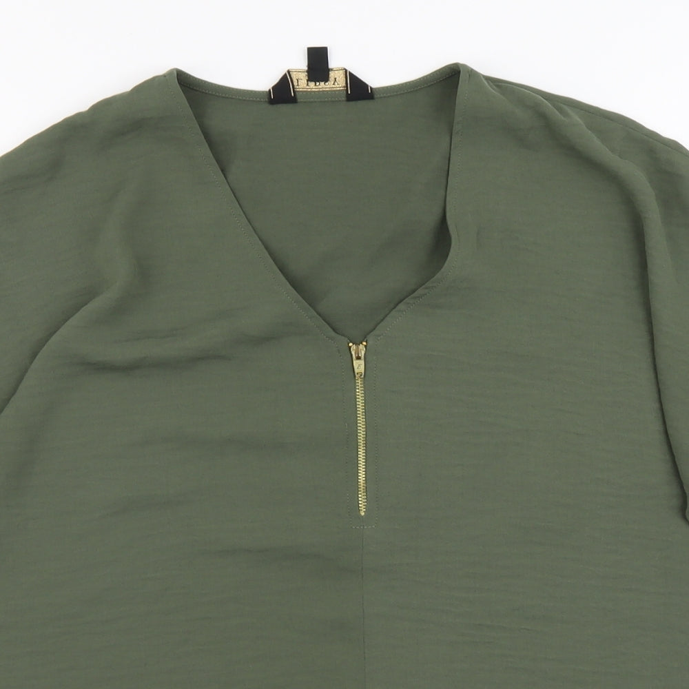 Lipsy Womens Green Polyester Basic Blouse Size 12 V-Neck