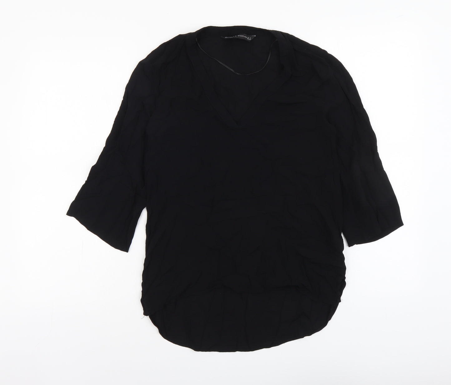 Zara Womens Black Polyester Basic T-Shirt Size S Round Neck
