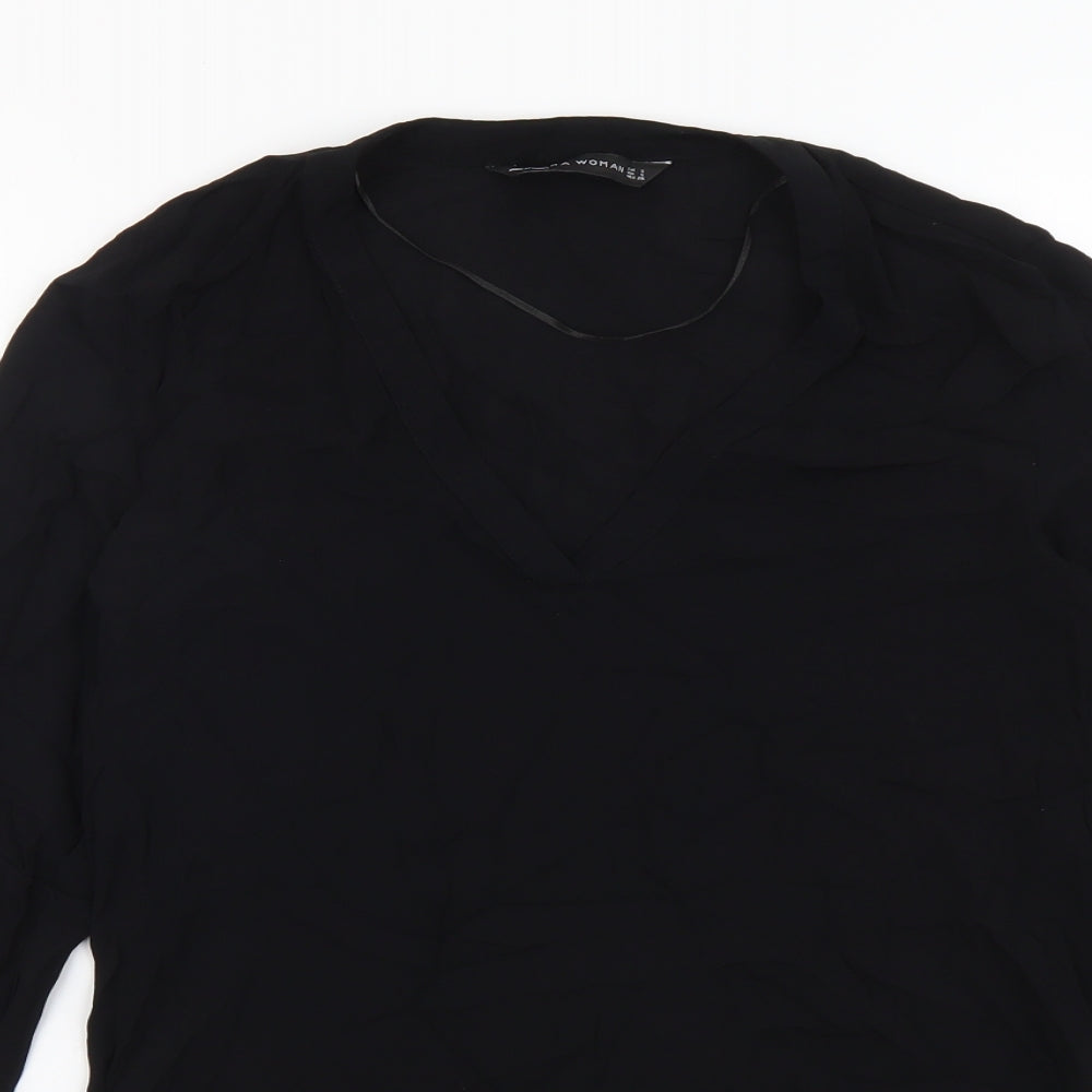 Zara Womens Black Polyester Basic T-Shirt Size S Round Neck