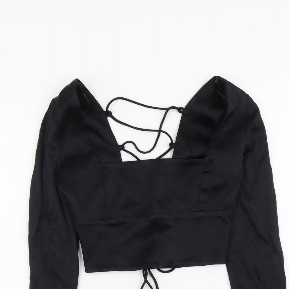 Zara Womens Black Polyester Cropped T-Shirt Size S Square Neck